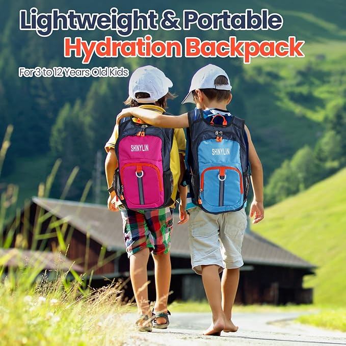 Shinylin 2 Pcs Kids Hydration Backpack with 1.5L Water Bladder Lightweight Kids Hiking Backpack Water Rucksack for Boys Girls Climbing Running