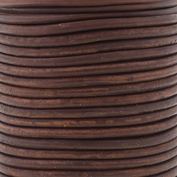 Mandala Crafts Round Genuine Distressed Brown Leather Cord for Jewelry Making – 3mm Cowhide Leather Rope String Lace for Kumihimo – 20 Yards Cowhide Craft Cording Spool