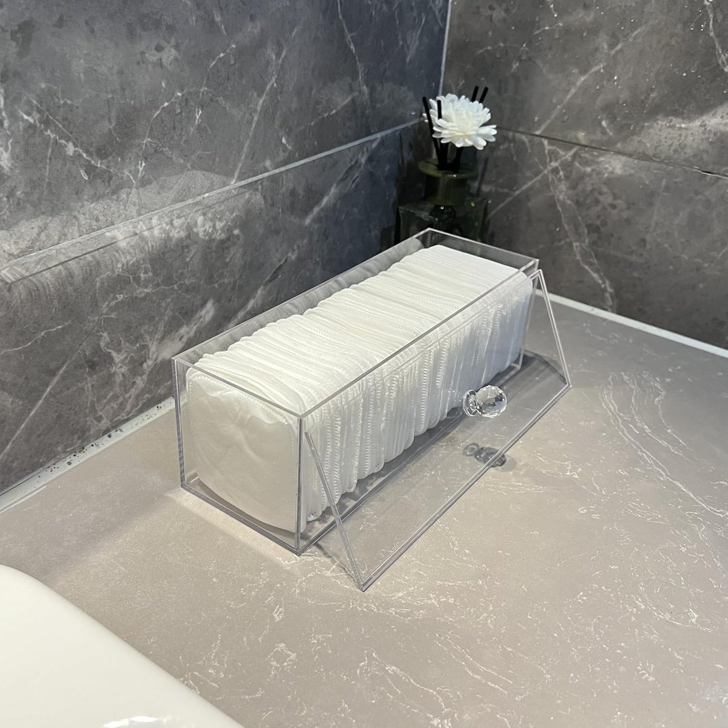 Acrylic Clean Pad Storage Box for Clean Skin Club - Cotton Holder, Square Organizer (Pads Not Included) - Horizontal With Lid