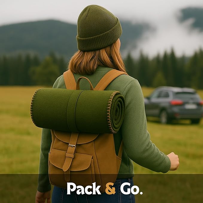 Wool Camping Blanket 10-Pack - 70% Wool Heavy-Duty Military Style Throw, Warm & Washable, Fire Retardant Cover for Emergency, Survival & Outdoor Use - For Camping, Car, Home & Hiking, Olive 66x90