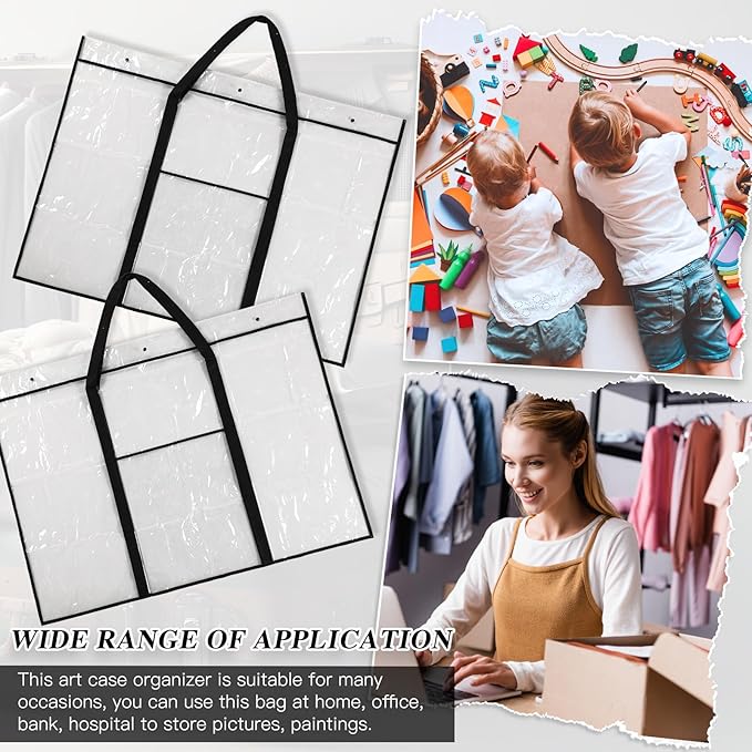Windyun 2 Pack Large Poster Storage Bag 48" x 36" Bulletin Board Holder Art Portfolio Case PVC Art Portfolio Container Bulletin Board Storage Box with Pocket for Classroom Teacher Organization(Black)