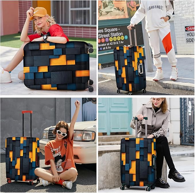 ANNA QUEEN Dark Geometric Wood Luggage Cover, Modern Abstract Suitcase Protector for 28-30 Inch Bags