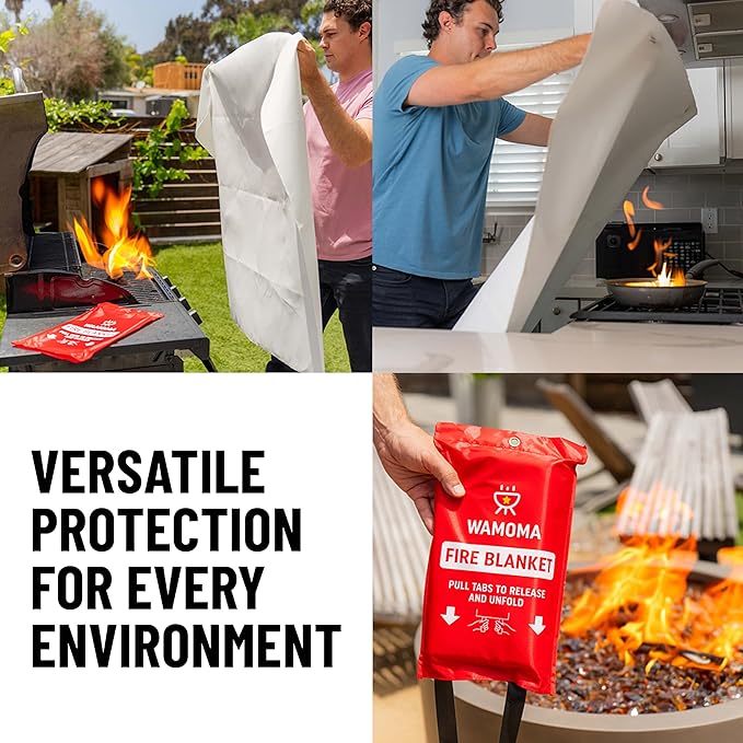 Fire Suppression Blanket with Hooks - Waterproof, Oil-Resistant, Fiberglass Fire Blanket for Home, Kitchen, Grill, BBQ, Fireplace with Rapid Deployment | Reusable Fire Resistant Safety Sheet