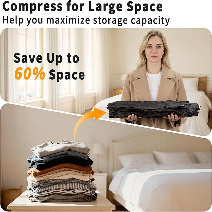 Reusable Vacuum Bags for Travel With Pump,Professional Waterproof IPX8 Vacuum Compression Bag for Suitcases Backpack,Space Saver Bags Packing Organizers for Clothing Packing(2 Pack,Black)