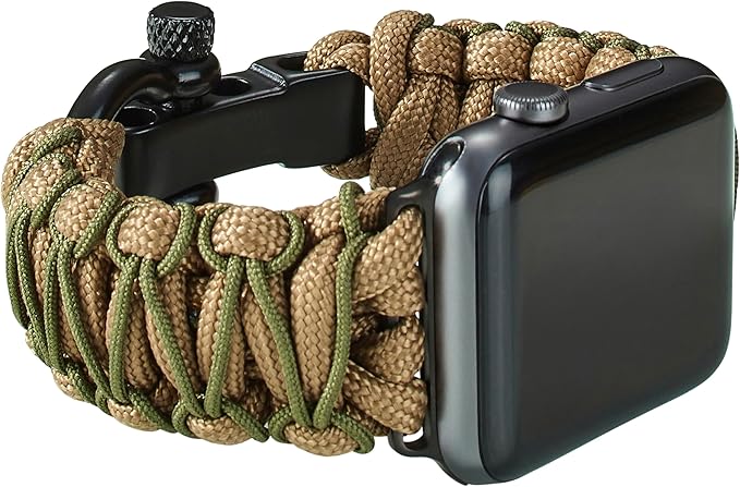Savior Survival Gear Paracord Watch Band - Compatible with Apple Watch Band 49mm 46mm 45mm 44mm 42mm - iWatch Band Series Ultra 10 9 8 7 6 5 4 3 2 1 SE – Adjustable strap for men (Brown-Green, Large)