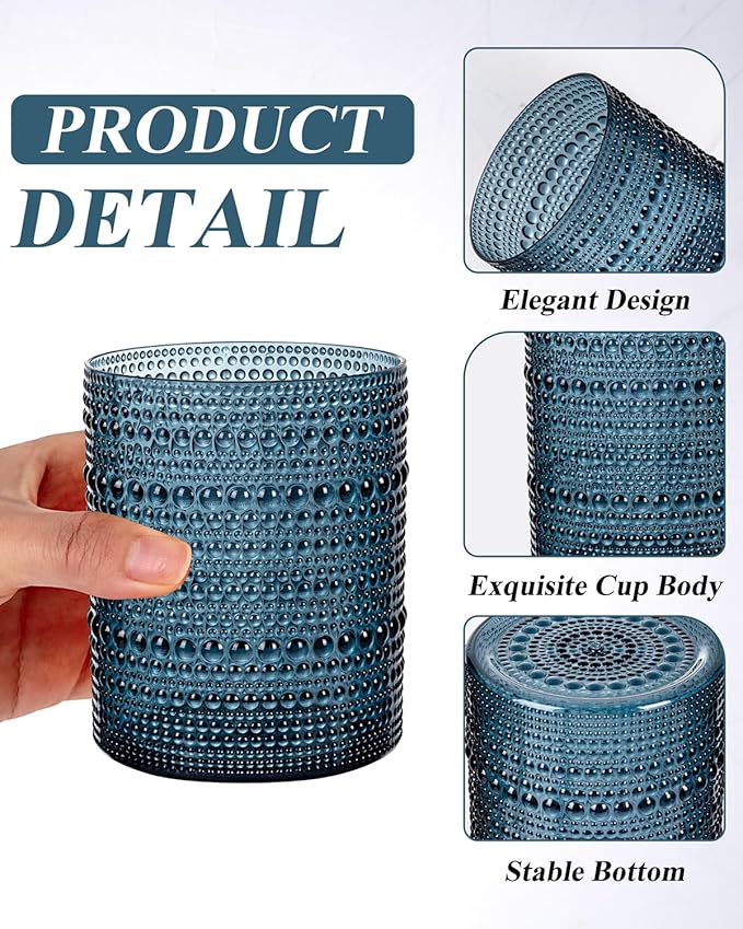 18PCS Hobnail Plastic Drinking Glasses - 14Oz Beaded Mixed Drinkware Sets Disposable - Blue Vintage Plastic Bubble Easter Glassware for Beer, Juice, Cocktail, Whiskey, and Various Mixed Drinks