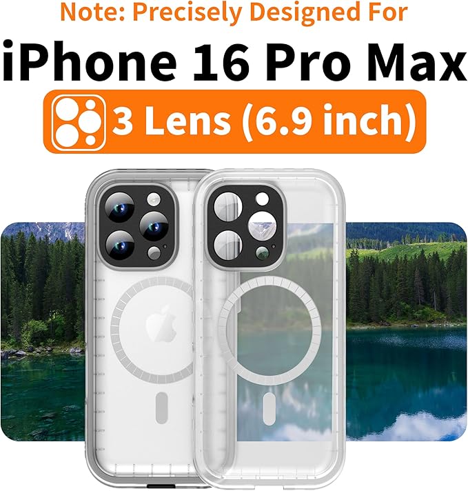 Cozycase for iPhone 16 Pro Max Waterproof Shockproof Dustproof Case [Compatible with MagSafe] - Heavy Duty/360 Full Body/Military Grade/Rugged Built in Screen/Camera Protector Black/Frosted Clear 6.9"