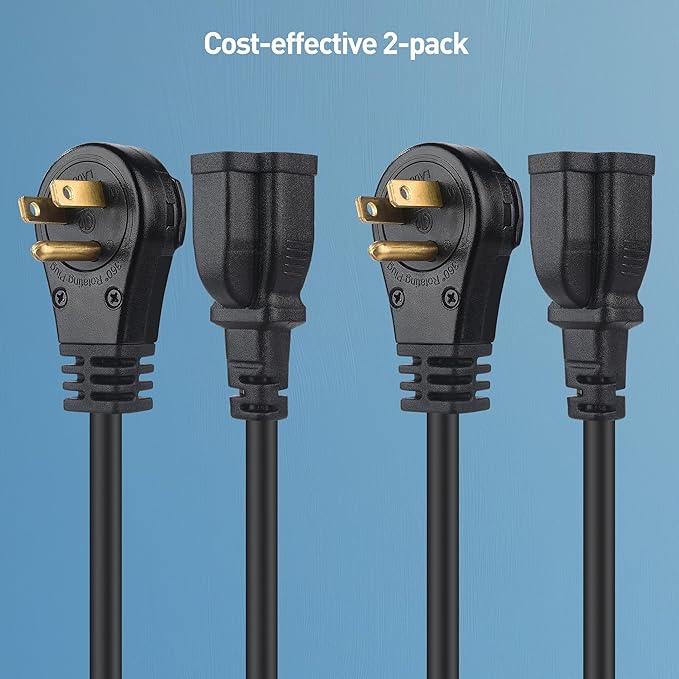 [ETL Listed] Cable Matters 2-Pack 16 AWG 360° Rotating Flat Plug Long Extension Cord - 15ft, 13A/1625W, Low Profile 3 Prong Power Extension Cords, NEMA 5-15P to NEMA 5-15R, Black