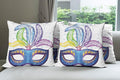 Ambesonne Mardi Gras Throw Pillow Cushion Case Pack of 4, Blue Ornate Venetian Festival with Feathers Masquerade Parade Preparations, Modern Accent Double-Sided Digital Printing, 18", Blue