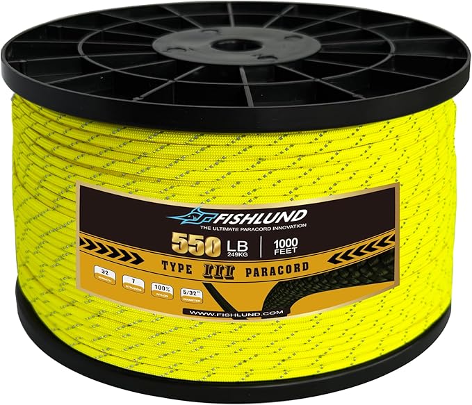 Reflective Paracord 550 lb, 7 Strand Paracord Rope 1000ft 4mm, Nylon Parachute Cord for Camping, Neon Yellow