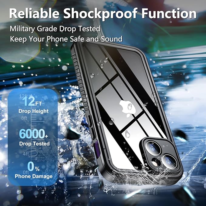 SPIDERCASE for iPhone 15 Case Waterproof, Built-in Lens & Screen Protector, Full Heavy Duty Protection, 12FT Military Shockproof, Dustproof Phone Case,Purple