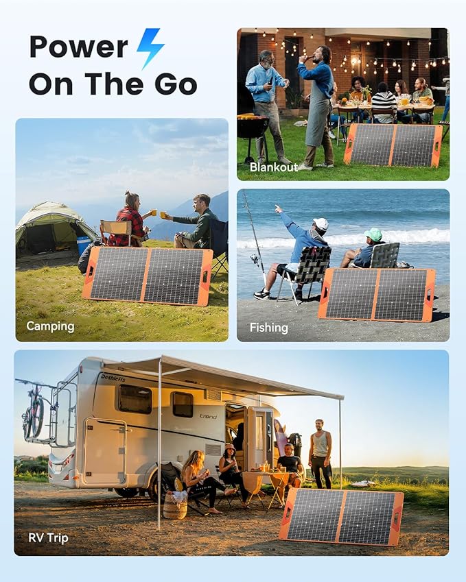 100W Portable Solar Panel for Power Station, 19.8V Foldable Solar Charger with DC/XT60/Anderson Cable & QC3.0 USB Outputs, 23% High Efficiency IP65 Waterproof 2 Kickstands for Outdoor Camping RV Trip