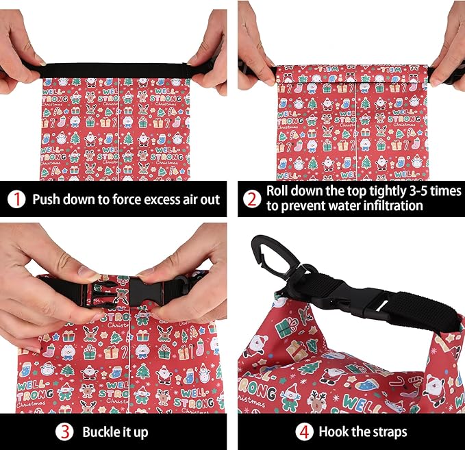 Boat First Aid Kit Waterproof, WELL-STRONG Marine Emergency Kit with Roll Top Dry Bag for Boating Fishing Kayaking – Water-Resistant Contents for Camping & Beach（Christmas）