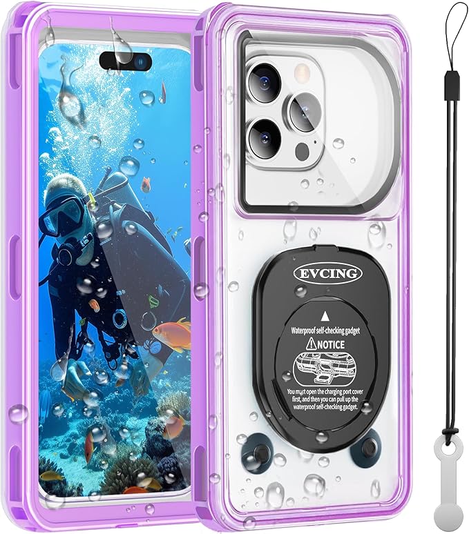 Waterproof Phone Case, Underwater Phone Cases for Snorkeling, IPX8 Diving Case, 360 Full Body Protection for iPhone 16 Pro Max/15/14/Galaxy S24, Up to 6.9 Inch, Beach Cruise Essentials (Purple)