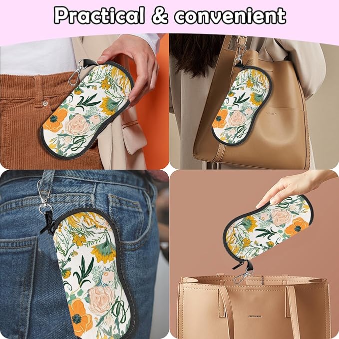 Glasses Case Sunglasses Eyeglass Soft Case Zipper Light Neoprene Pouch with Metal Belt Clip Aesthetic Cute Women Men