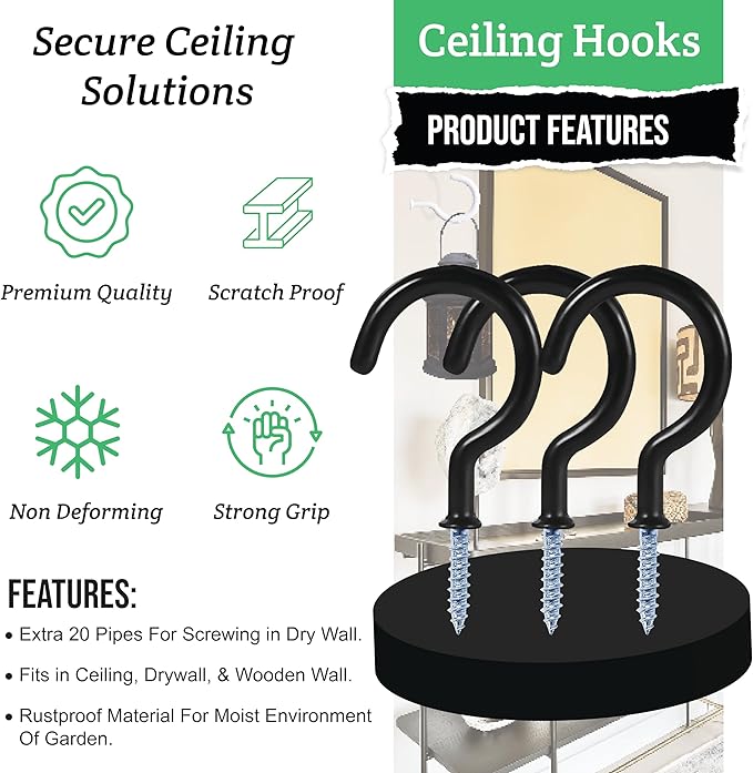 12 Pcs Ceiling Hooks for Hanging Plants - 2.9 inches Heavy Duty, Hanging Hooks for Christmas Lights, Cups, Decors - White Vinyl Coated Screw in Plant Hanger Hook Indoor and Outdoor