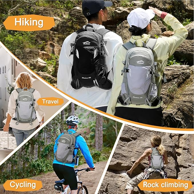 OLEMA Hiking Backpack, 25L Lightweight Travel Backpacks,Camping Daypack for Outdoor Sports,Lightweight Travel Camping Backpack for Men Women