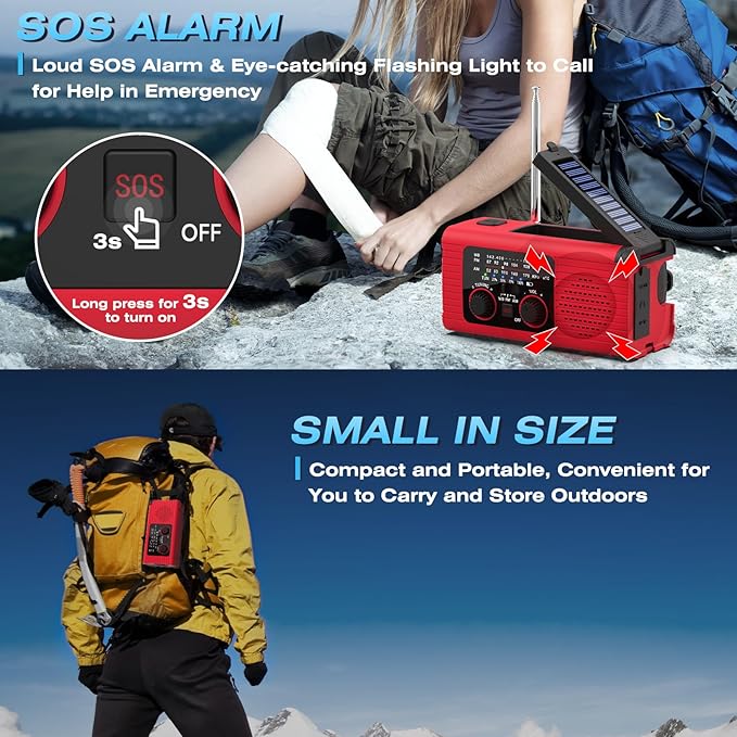 NITIGO Emergency Weather Radio NOAA AM FM WB with 4000mAh Rechargeable Radio, USB Solar Hand Crank Charging, Flashlight, SOS Alarm, Reading Lamp Portable for Outdoor Indoor Emergencies, 2 Pack