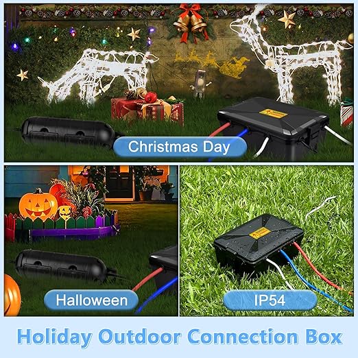 Outdoor Extension Cord Cover,NineLeaf IP54 4PK Small Weatherproof Extension Cord Safety Cover+1PK Extra Large Outdoor Electrical Box,7 Cable Seal Entry,Protect Timer,Power Strip,Holiday Light