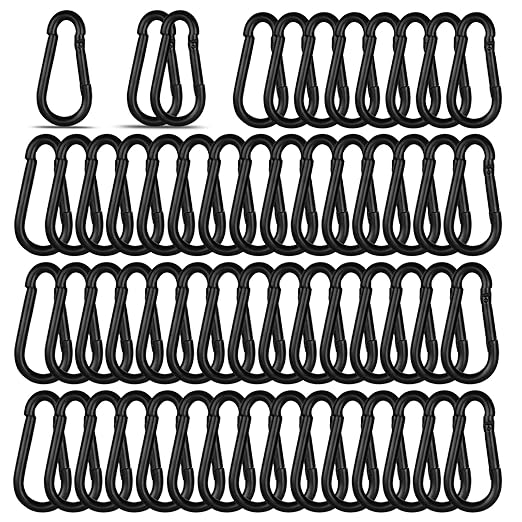 Black Carabiner, Heavy Duty Galvanized Steel Spring Snap Hook Carabiner Clips with 220LBS Holding Capacity, Ideal for Outdoor, Hammock, Swing and Travel (50PCS M5 2Inch)