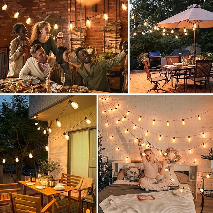 Larkvue 96FT LED Outdoor String Lights, Waterproof Patio Lights with 30+2 2700K Dimmable Shatterproof Edison Hanging Bulbs for Backyard Party-Black