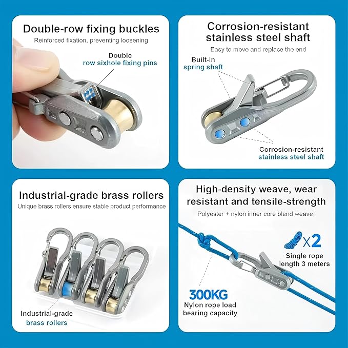 6-Pack Paracord Adjusters, Rope Tightening Tool & Tensioner, Heavy-Duty Roller Tensioner Rope for Camping, Tarps, Guy Lines, Boating & Outdoor Equipment