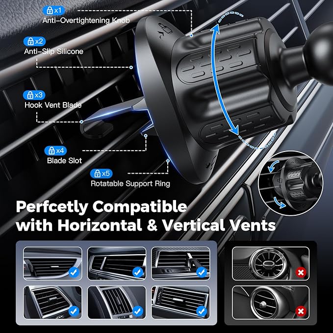 Garmin GPS Car Mount – Upgraded Metal Hook Air Vent Holder, 17mm Ball Air Vent Mount Compatible with Garmin Nuvi, Drive, DriveSmart, Dezl & Other 17mm Ball GPS Devices