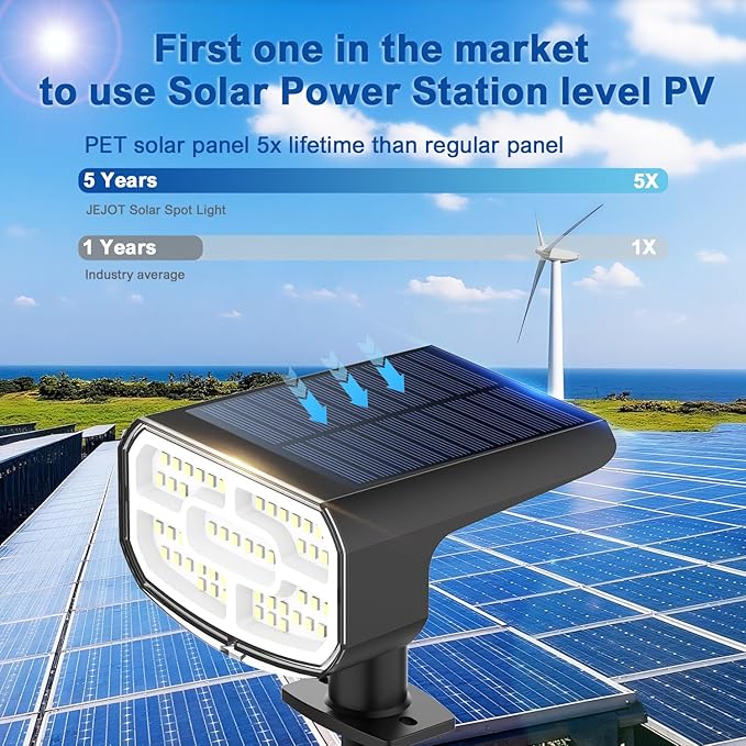 Solar Lights Outdoor Waterproof IP65, Super Bright LED, 3000K 2 Lighting Modes, Solar Powered Yard Garden Solar Spot Lights for Outside Landscape Auto On/Off -2 Pack