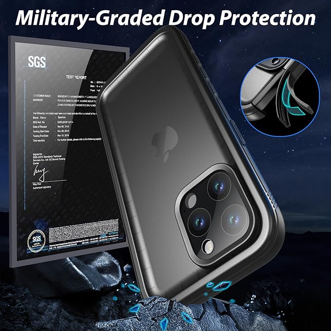 SPORTLINK for iPhone 15 Pro Max Case - IP68 Waterproof Military Protective Full Body Heavy Duty Shockproof 360 Sealed Dustproof with Camera Screen Protector Cover for i Phone 15 Pro Max 6.7" Black