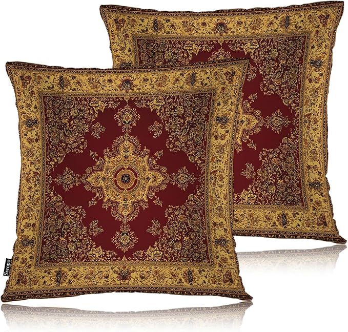 Swono Paisley Carpet Cozy Pillowcase Cushion Cover, Persian Carpet Tribal Floral Decorative Throw Pillows Covers Outdoor Pillow Case for Home Office Sofa Picnic Car 18" X 18" 2 Pack