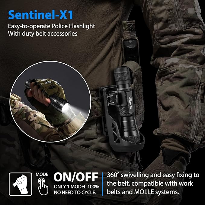 SAOPRKLER Tactical Flashlights High Lumen-Police 1200 LM Flashlight with Holster for Duty Belt,Single Mode LED Flashlight for Camping/Law Enforcement-Sentinel-X1