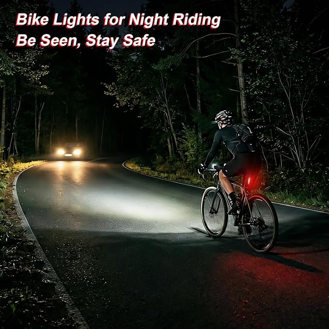 Ascher Ultra Bright USB Rechargeable Bike Light Set, Powerful Bicycle Front Headlight and Back Taillight, 4 Light Modes, Easy to Install for Men Women Kids Road Mountain Cycling Black