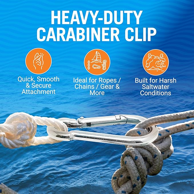Stainless Steel Carabiner Clip, 4 Pack, 316 Marine Grade, Heavy Duty Spring Snap Hooks, Mini and Large Sizes, 2" to 4" Options