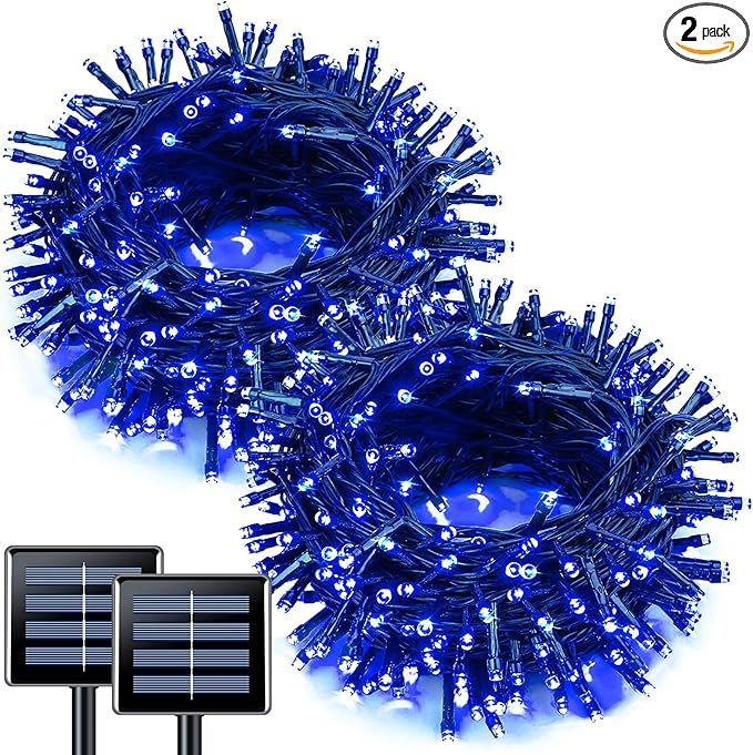 JMEXSUSS 2 Pack Solar String Lights Outdoor Waterproof, Total 66 FT 200 LED Solar Christmas Lights Outdoor, Twinkle Light for Christmas Tree Outside Garden Yard Xmas Decor, Blue