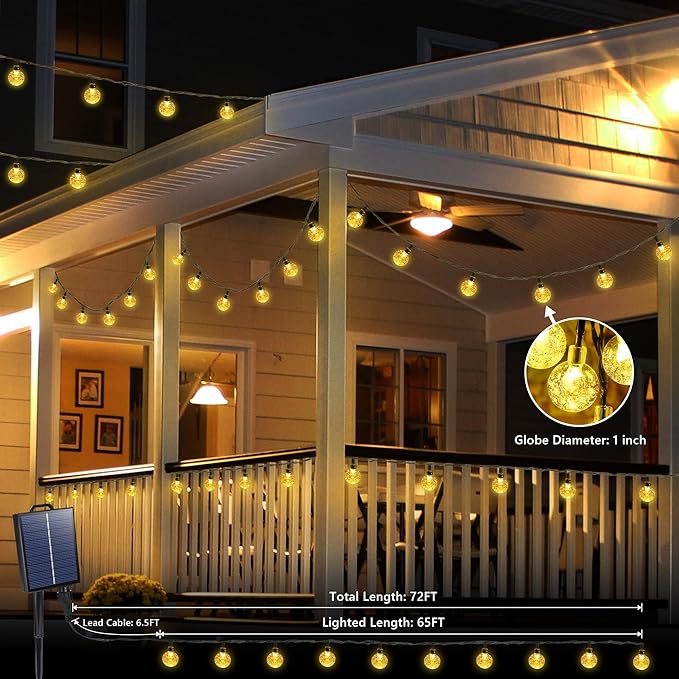 Joomer Solar String Lights Outdoor, 65FT 100LED Globe String Lights 8 Lighting Modes, Waterproof Solar Powered Patio Light for Garden Yard Porch Wedding Party Outdoor Decor (Warm White)