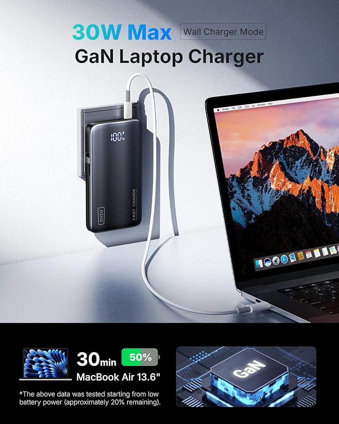 INIU 3-in-1 Portable Charger, 45W 10000mAh Fast Charging Power Bank, Built-in USB C Cable & Foldable Wall Plug, Travel Essentials, Battery Pack for iPhone 17 16 15 Series, Samsung, MacBook, etc. Pink
