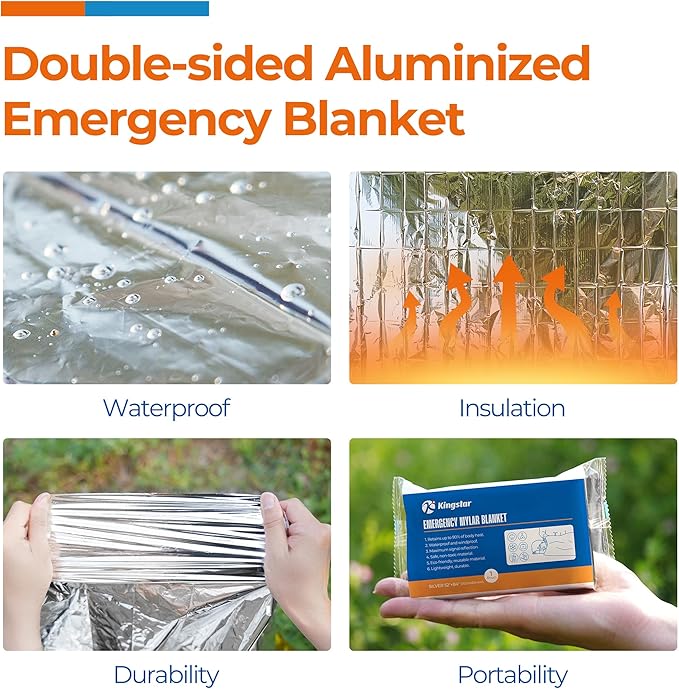 K Kingstar Emergency Blankets 120 Packs, 84" L x 52" W, Survival Gear for Family & Homeless Emergency Warmth, Bulk Survival Reusable Mylar Thermal Blankets for Car Kits, Bug Out Bags & First Aid
