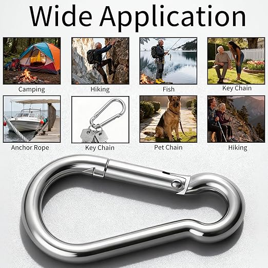 100 Pack M5 Spring Snap Hook Carabiner, Heavy Duty Galvanized Steel Quick Link Carabiner Clip, 200LBS Holding Capacity for Swing Hammock Travel Camping Fishing Hiking Gym Outdoor