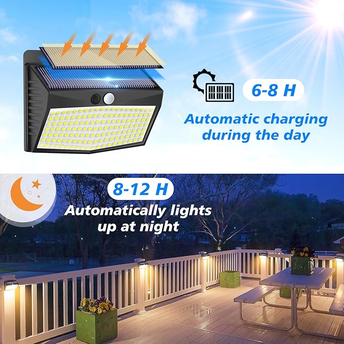 Solar Motion Sensor Outdoor Lights [138 LED/10 Packs] Solar Security Light Outdoor with 3 Lighting Modes Solar Powered Lights Waterproof for Outside Wall Garden Fence Backyard Deck（Warm White