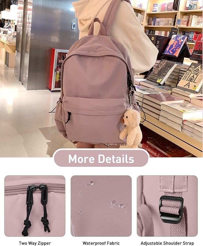 BJLFS Purple Backpack for Girls Women, Waterproof High School Bookbag, Lightweight Casual Travel Daypack,Classic Basic College Backpack, Middle School Bag for Teen Girls Boys Cute Back Pack