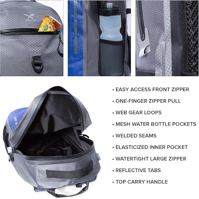 Xelfly Submersipack Waterproof Backpack - Submersible, Inflatable, Floating TPU Coated Durable Nylon Dry Bag with Airtight Zipper for Kayak, Fishing, Boating, Hiking, Paddle Board (Gray Stone, 25L)