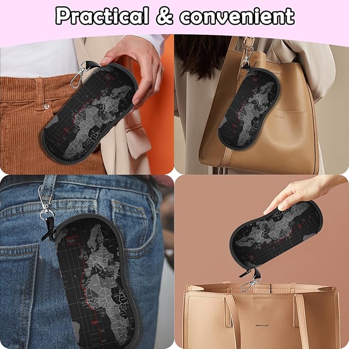 Glasses Case Sunglasses Eyeglass Soft Case Zipper Light Neoprene Pouch with Metal Belt Clip Aesthetic Cute Women Men
