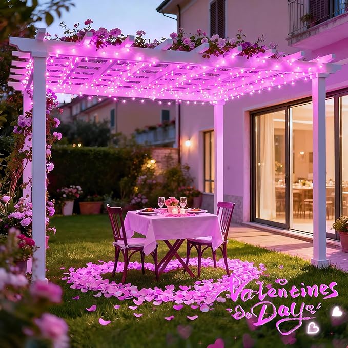JMEXSUSS 2 Pack Valentine Solar Lights Outdoor, 33ft 100 LED Pink Solar String Lights Outdoor Waterproof, 8 Modes Pink Fairy Light for Outside Garden Patio Party Decorations