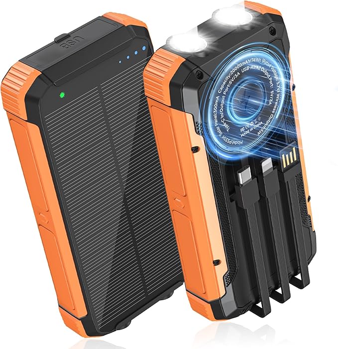 ERRBBIC Solar Charger Power Bank 20000mAh, Portable Wireless Charger, 15W Fast Charging External Battery Pack with Dual Flashlight and USB C Outputs, Outdoor Mobile Power Compatible with Cell Phones