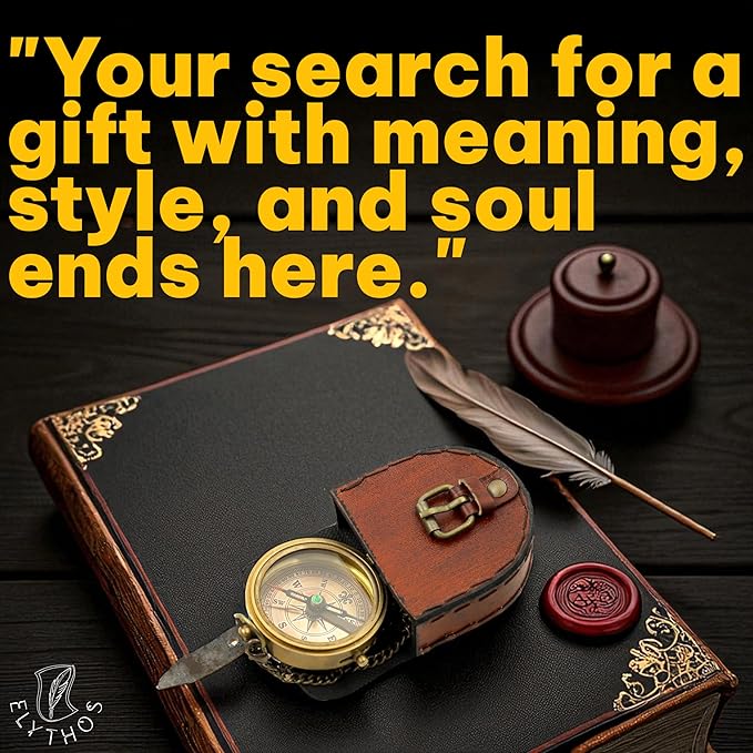 Handmade Brass Antique Compass with Leather Case – Vintage Finish Functional Pocket Navigation Tool for Travel, Hiking & Gift
