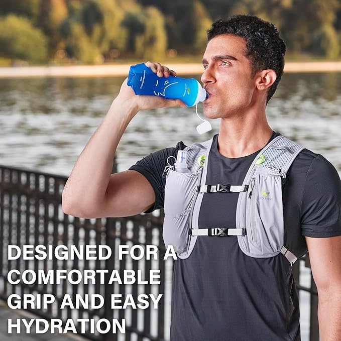 N NEVO RHINO 2PCS Soft Flask, 17oz/500ml TPU Running Water Bottle for Hydration Vests and Running Packs, Leak-proof BPA-Free Collapsible Water Bottles for Running, Hiking, Cycling, Climbing