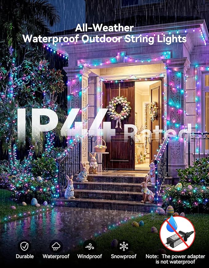 LitHome 99FT 300 LED Easter Lights String Outdoor Waterproof, 8 Modes Pastel String Lights Plug in Green Wire, Colorful Easter Light with Timer & Memory Function, Tree Light Outdoor for Garden Patio