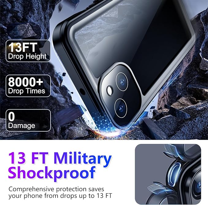 Temdan Compatible with iPhone 13 Case Waterproof, Built-in Screen & Camera Protector IP68 Underwater Full Body 13FT Military Dropproof Shockproof Phone Case 6.1"-Black/Clear | Waterproof, Built-in Screen, Camera Protector, IP68, Underwater, Full Body