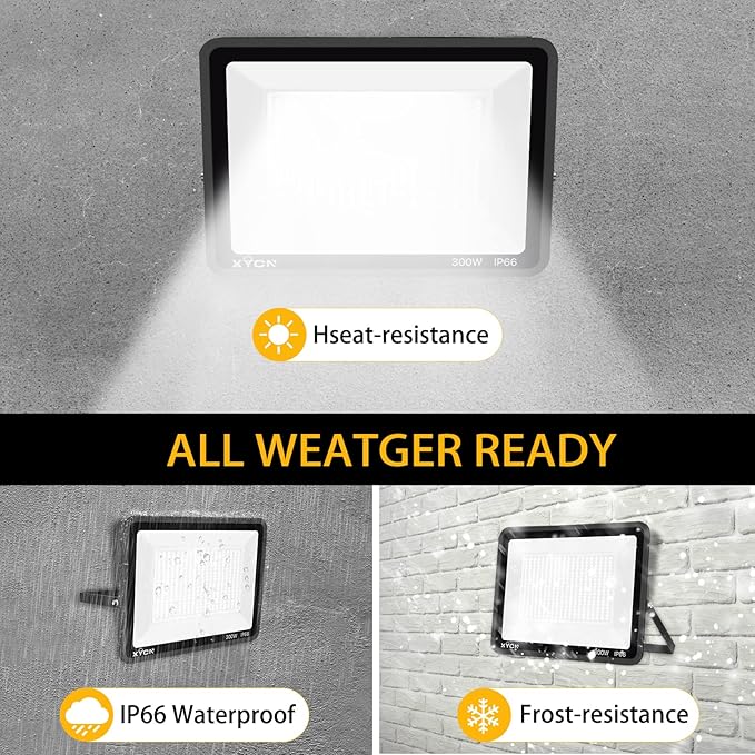 XYCN 2 pack 300W LED Flood Light(2000W Equivalent),Super Bright 42,500LM 5000K Daylight IP66 Waterproof Security Outdoor LED Arena Lights Commercial Lighting Floodlight for Backyard|Court|Stadium|Yard