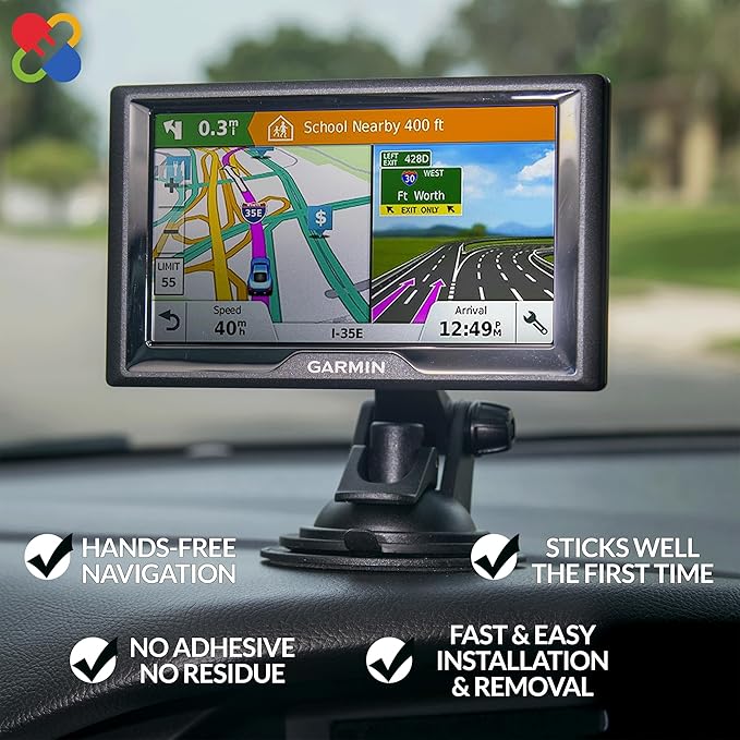 GPS Mount for Garmin with Suction Cup - Dashboard and Windshield Garmin GPS Mount for Car, Ultra-Sticky Dash Holder for Nuvi RV Dezl Drive Drivesmart Driveassist & More